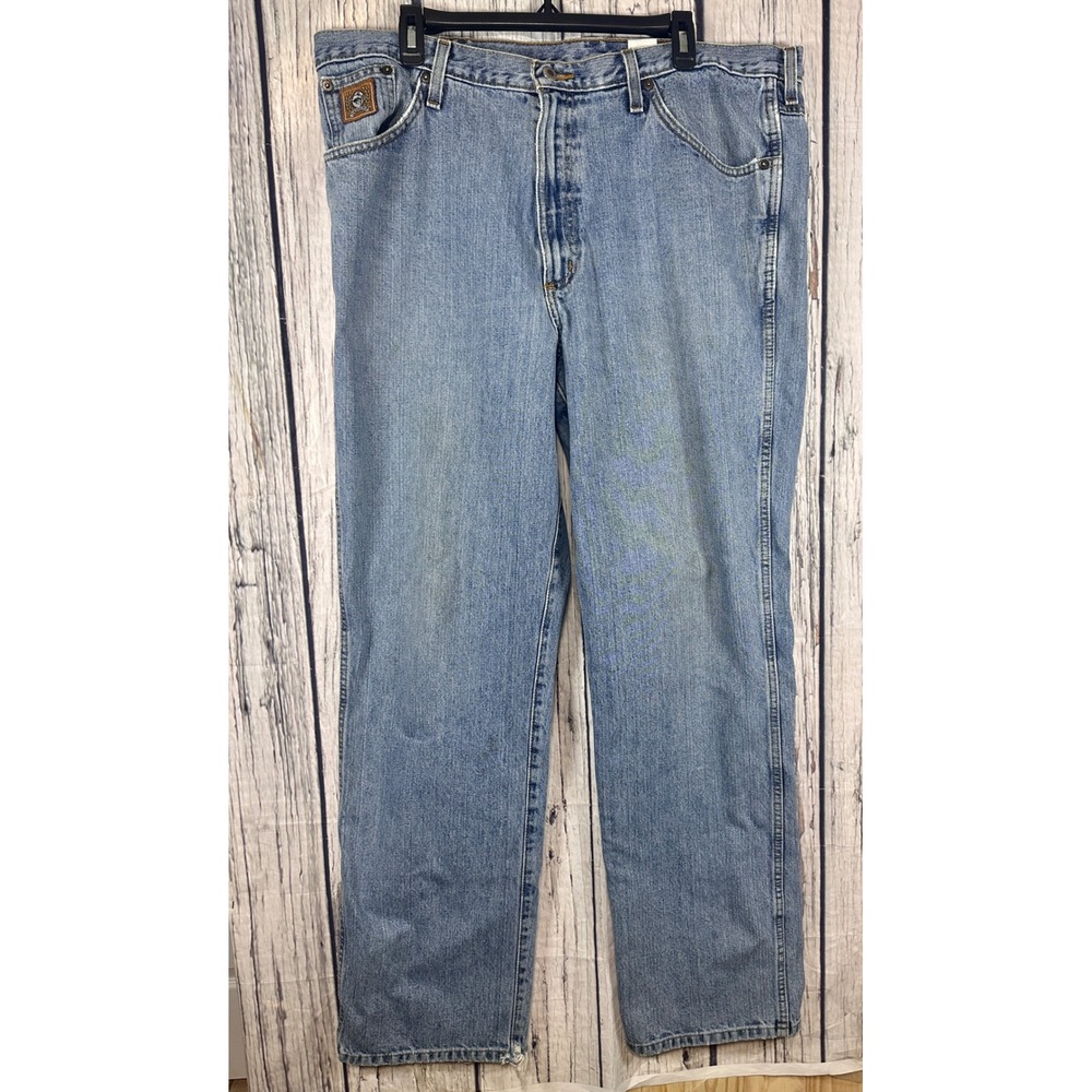 Cinch Mens 40x34 Light Wash Straight Leg Denim Jeans Distressed Western Workwear